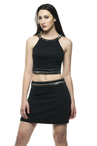 Naughty Grl Fringe Mini Skirt With Chains - Black