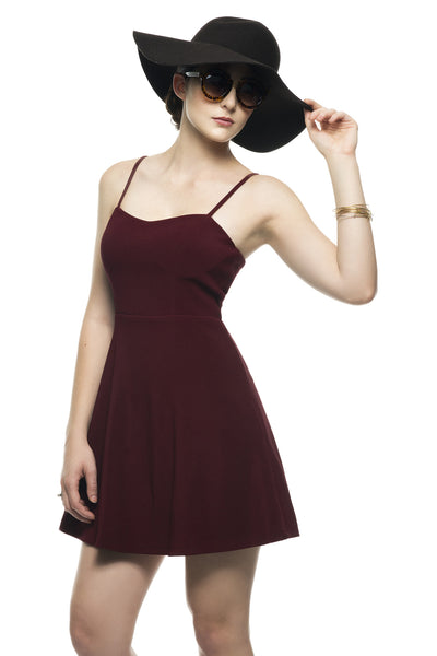 Naughty Grl Classic Fit & Flare Dress - Burgundy - NaughtyGrl