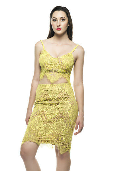 Naughty Grl Galmorous Two Piece Lace Dress - Lemon - NaughtyGrl