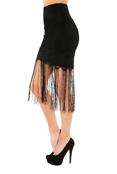 Naughty Grl Lace Mini Skirt With Fringe - Black - NaughtyGrl