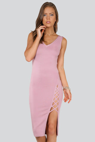 Naughty Grl Sexy Slit Bandage Dress - Blush