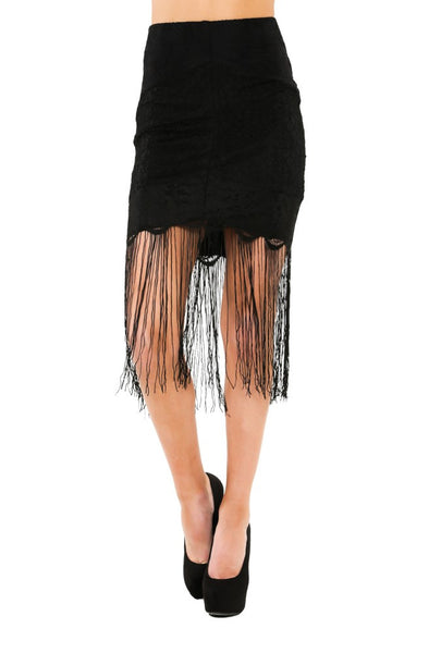 Naughty Grl Lace Mini Skirt With Fringe - Black - NaughtyGrl