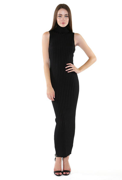 Naughty Grl Classy Turtle Ribbed Midi Dress - Black - NaughtyGrl