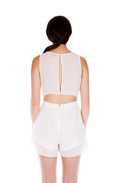 Naughty Grl Round Neck Romper With Zipper - White - NaughtyGrl