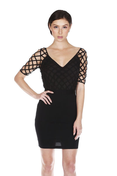 Naughty Grl Classy Cocktail Dress With V-Neck - Black - NaughtyGrl