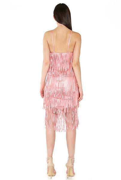 Naughty Grl Sexy Fringe Dress - Metallic Coral - NaughtyGrl