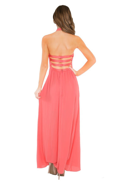 Naughty Grl Casual Long Halter Dress - Coral - NaughtyGrl