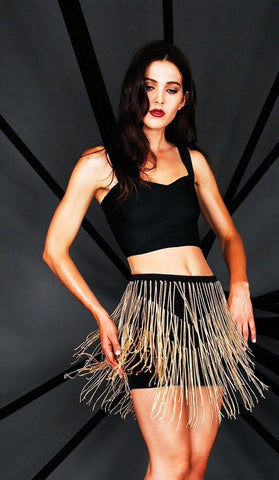 Designer inexpensive online boutique for women - Naughty Grl Fringe Mini Skirt With Chains - Black - NaughtyGrl