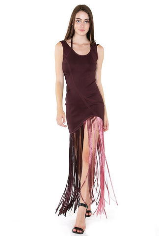 Inexpensive maxi dresses for any occasions - Naughty Grl Elegant Gown With Fringe - Dark Oak