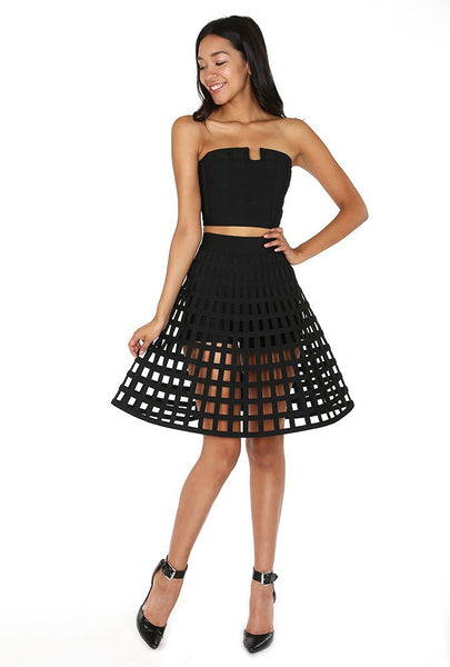 Naughty Grl Caged Skirt With Flare - Black - NaughtyGrl