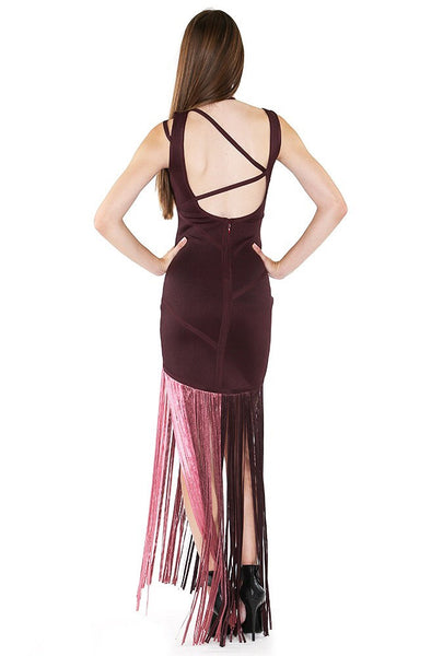 Naughty Grl Elegant Gown With Fringe - Dark Oak - NaughtyGrl