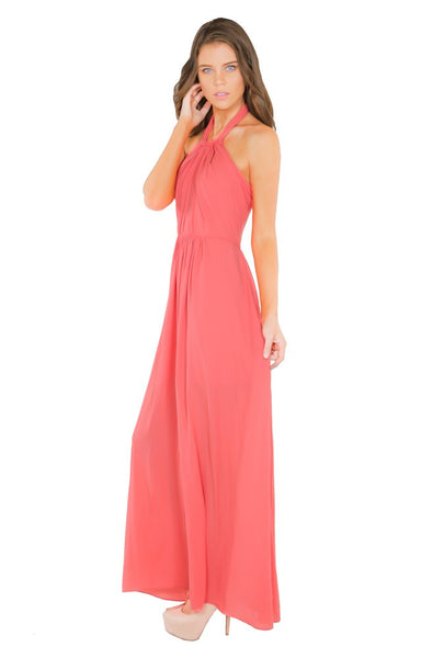 Naughty Grl Casual Long Halter Dress - Coral - NaughtyGrl