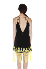 Naughty Grl Embroidered Fringe Dress With Zipper - Black - NaughtyGrl