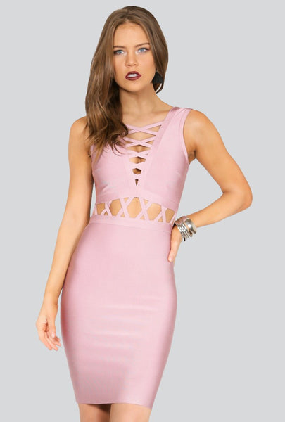 Naughty Grl Elegant & Strappy Bodycon Dress - Blush - NaughtyGrl
