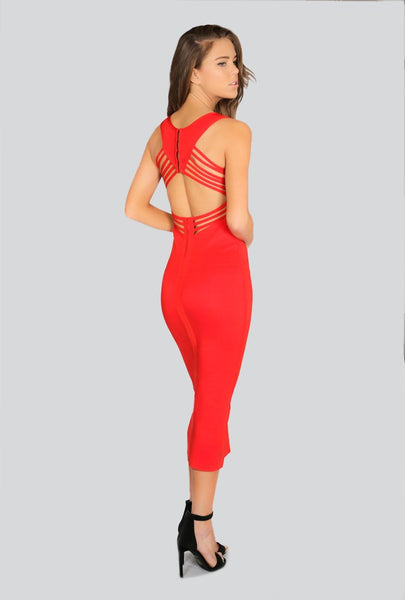 Naughty Grl Open Back Midi Dress - Red - NaughtyGrl