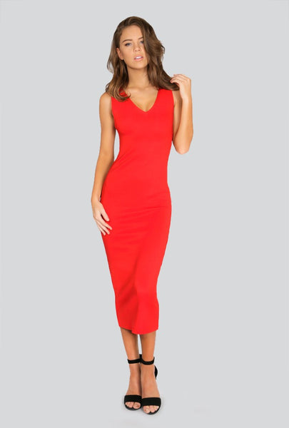Naughty Grl Open Back Midi Dress - Red - NaughtyGrl
