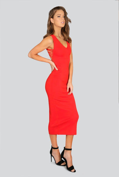 Naughty Grl Open Back Midi Dress - Red - NaughtyGrl