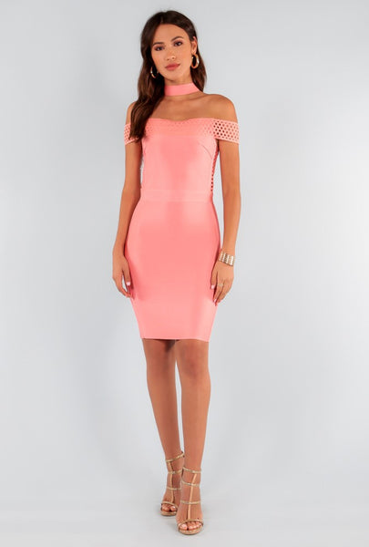 Floating Choker Off Salmon Pink Dress - NaughtyGrl
