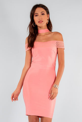 Designer inexpensive online boutique for women - Floating Choker Off Salmon Pink Dress - NaughtyGrl