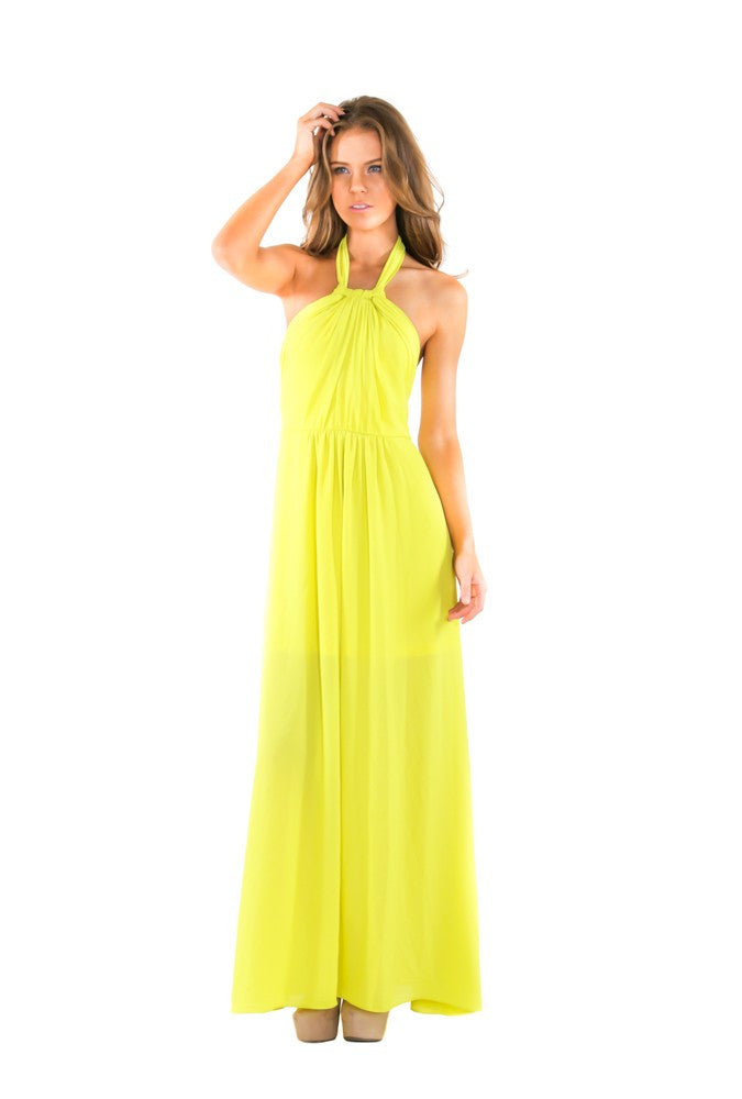 Naughty Grl Halter Chiffon Maxi Dress - Lemon Naughty Grl Halter Chiffon Maxi Dress - Lemon - NaughtyGrl