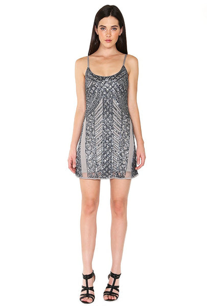Naughty Grl Elegant Beaded Camisole Cocktail Dress - Taupe - NaughtyGrl