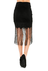 Naughty Grl Lace Mini Skirt With Fringe - Black - NaughtyGrl