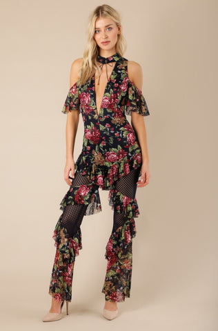 Naughty Grl Elegant Floral Crochet Maxi Dress - Black