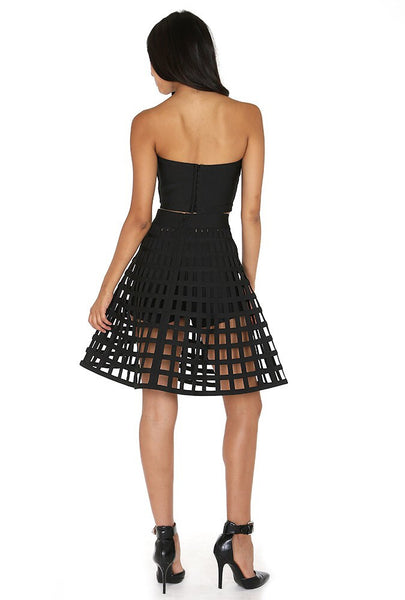 Naughty Grl Caged Skirt With Flare - Black - NaughtyGrl