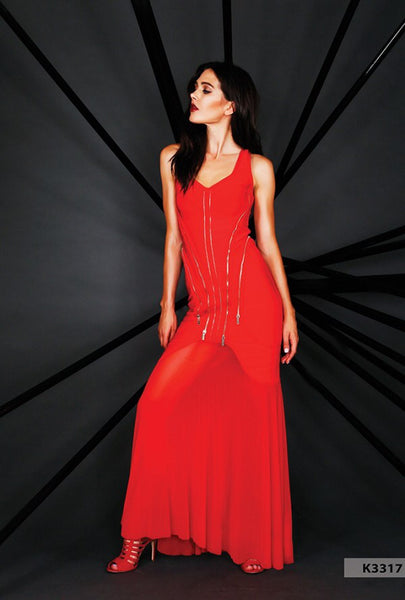 Naughty Grl Elegant Bodycon Dress With Zipper - Red - NaughtyGrl