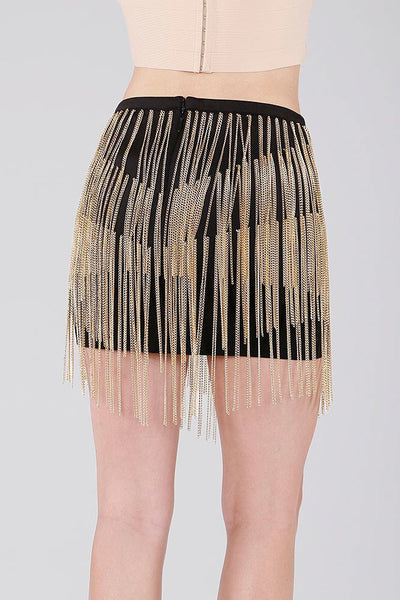 Naughty Grl Fringe Mini Skirt With Chains - Black - NaughtyGrl