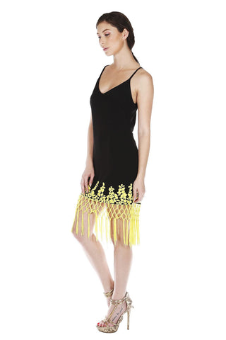 Designer inexpensive online boutique for women - Naughty Grl Embroidered Fringe Dress With Zipper - Black - NaughtyGrl