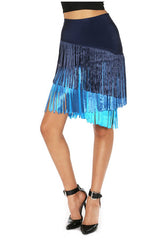 Naughty Grl High Waisted Fringed Skirt - Blue - NaughtyGrl