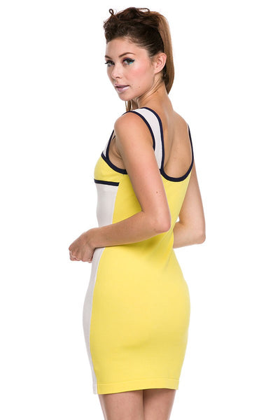 Naughty Grl Sporty Swirl Bandage Bodycon Dress - Yellow & White - NaughtyGrl