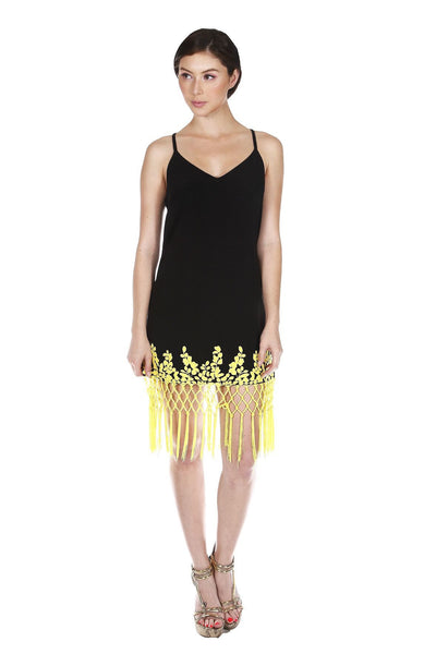 Naughty Grl Embroidered Fringe Dress With Zipper - Black - NaughtyGrl