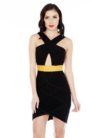 Designer inexpensive online boutique for women - Naughty Grl Sexy & Sleeveless Bandage Dress - Black & Orange - NaughtyGrl