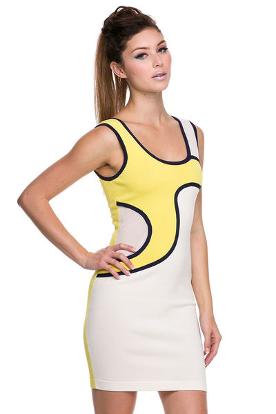 Naughty Grl Sporty Swirl Bandage Bodycon Dress - Yellow & White - NaughtyGrl