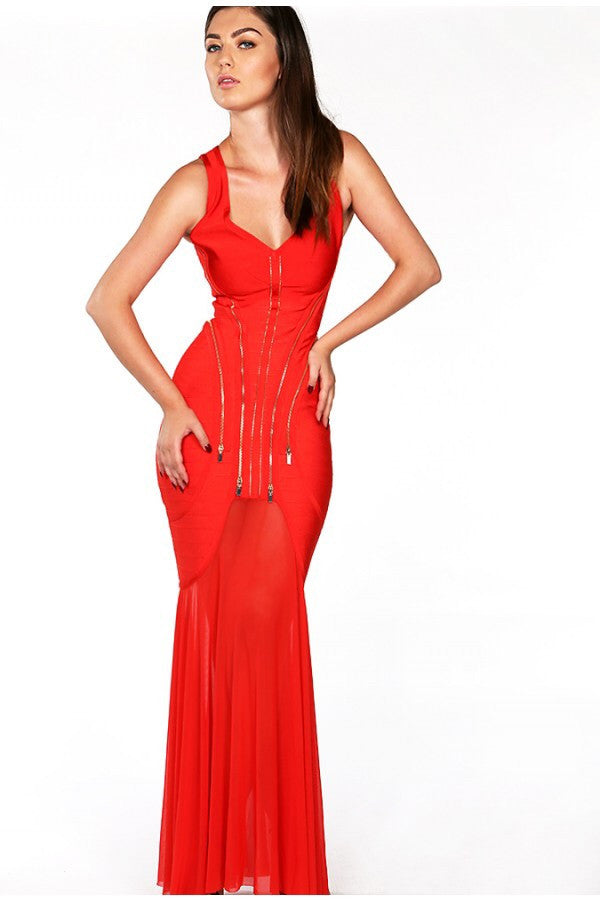 Naughty Grl Elegant Bodycon Dress With Zipper - Red - NaughtyGrl