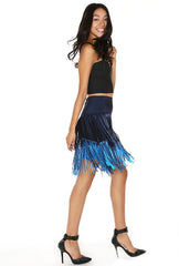 Naughty Grl High Waisted Fringed Skirt - Blue - NaughtyGrl