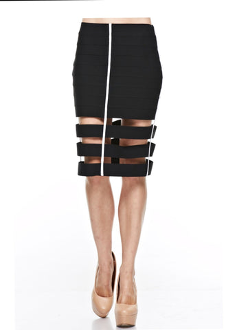 Naughty Grl Fringe Mini Skirt With Chains - Black