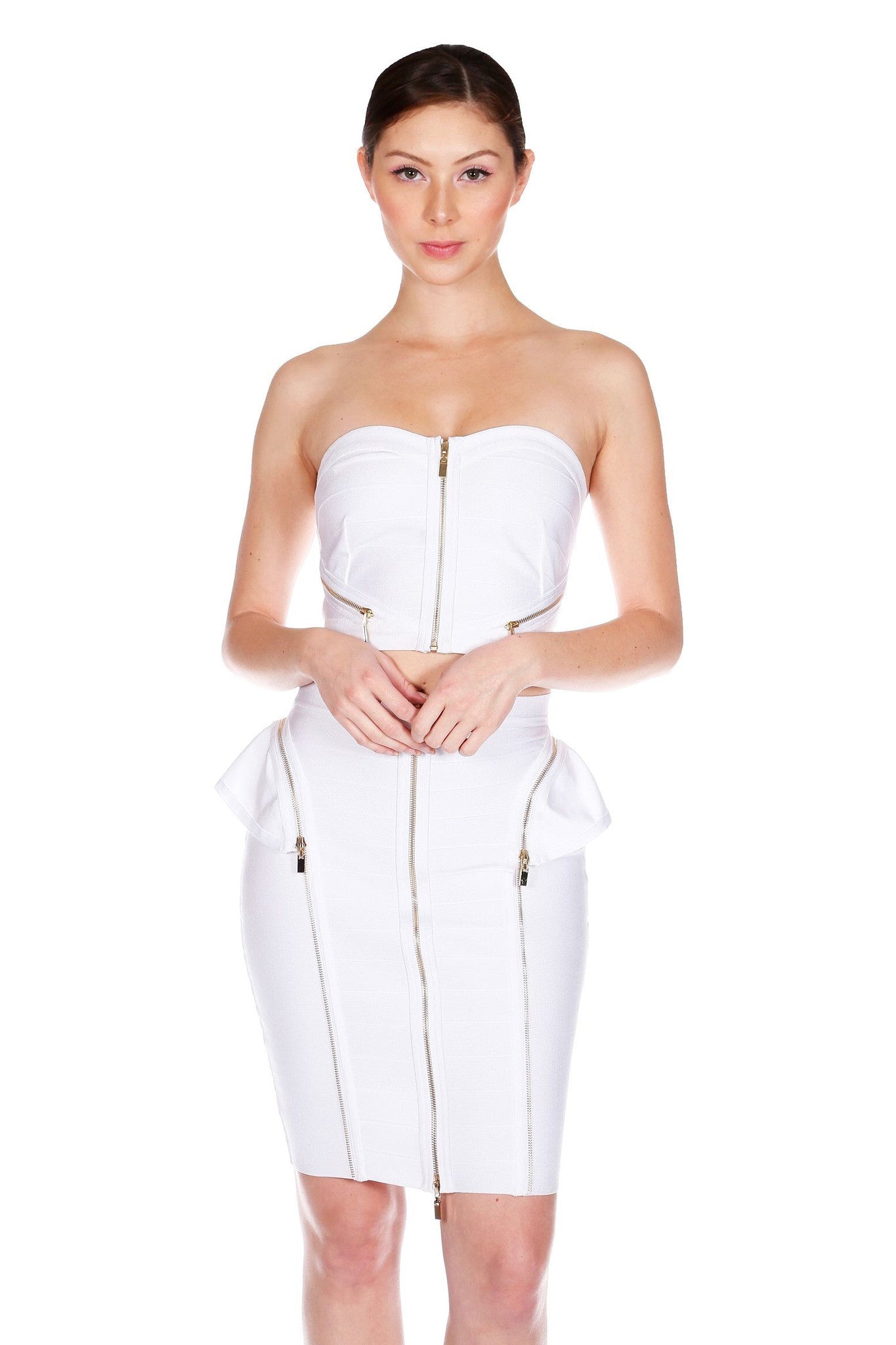 Naughty Grl Stylish Two Piece Bandage Dress - White - NaughtyGrl